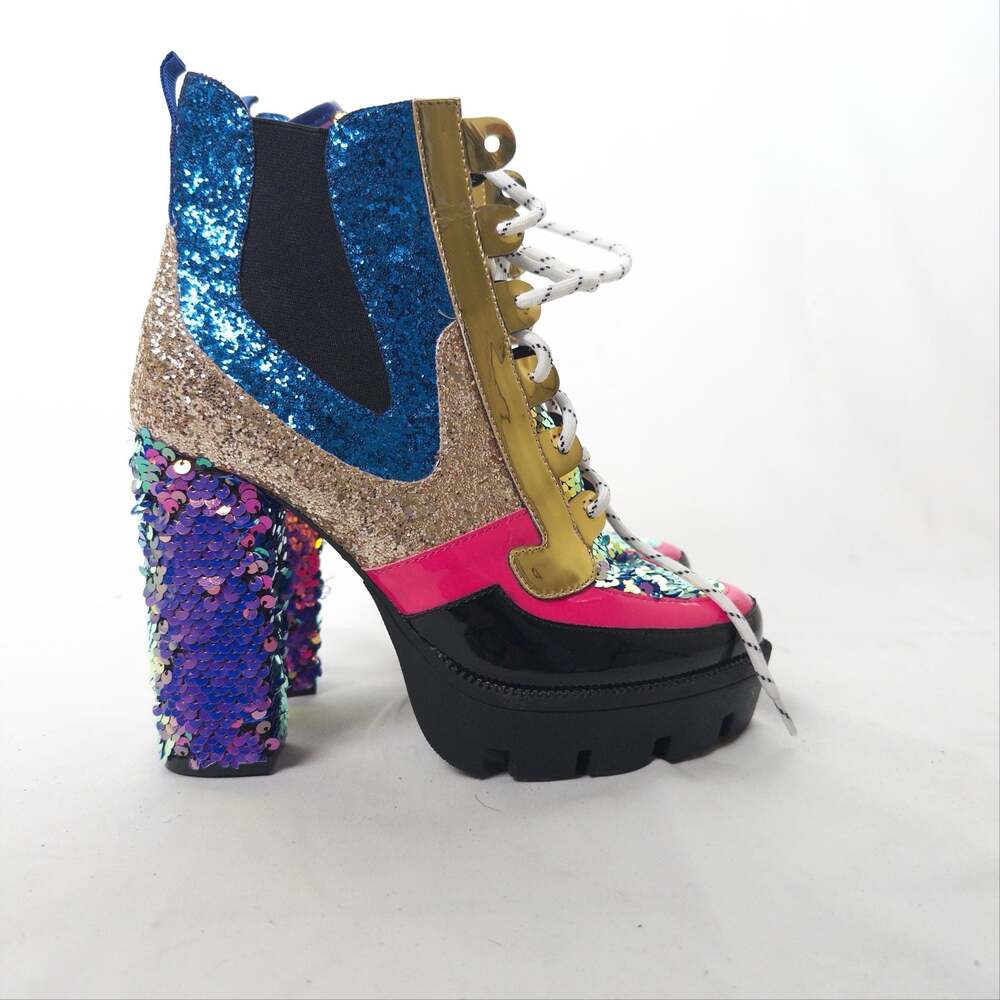 Cape Robbin Nell Mermaid Sequin Glitter Platform Chunky High Heel Lace Up Boots